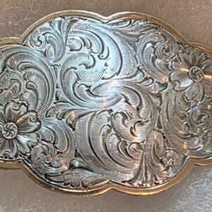 Vintage Metal Belt Buckle, Montana Silversmiths, Brass and Silver, Sunflower